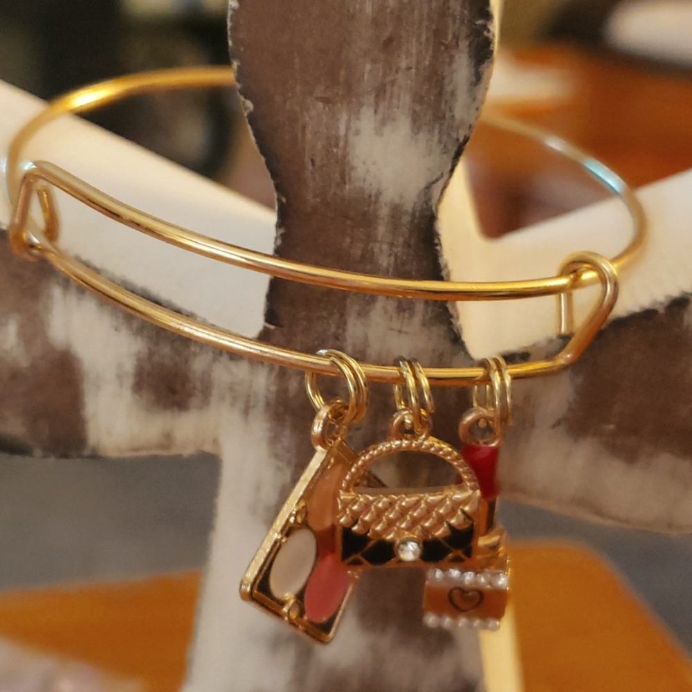 Handmade gold color bangle charm bracelet